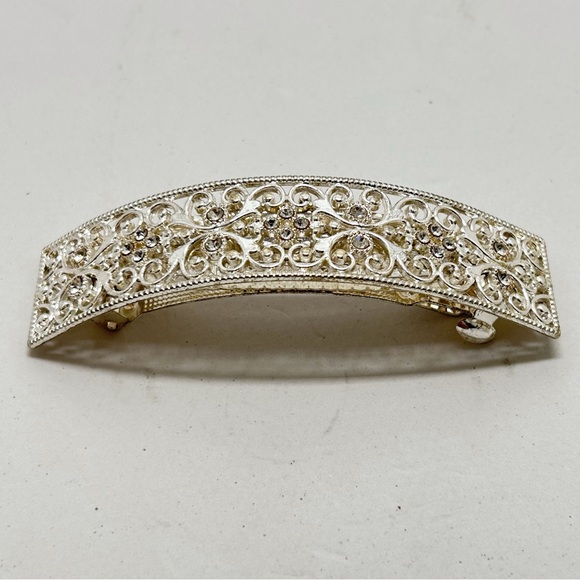 Silver And Crystal Curved Bridal Barrette, Hair Clip - Picture 5 of 5